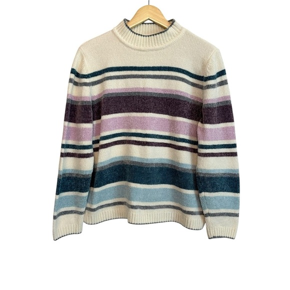Alfred Dunner Sweaters - Women's Medium Tight Knit Striped Comfy Casual Boxy Crewneck Preppy Sweater